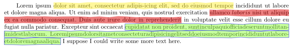 Wiggly text markers in TeX: example output